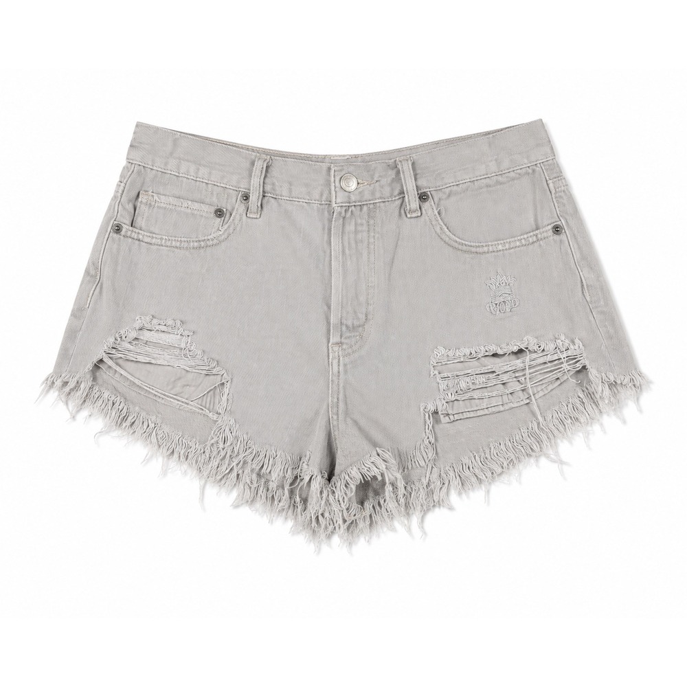 We The Free Free People Grey Distressed Denim Shorts Frayed Hem Size 28